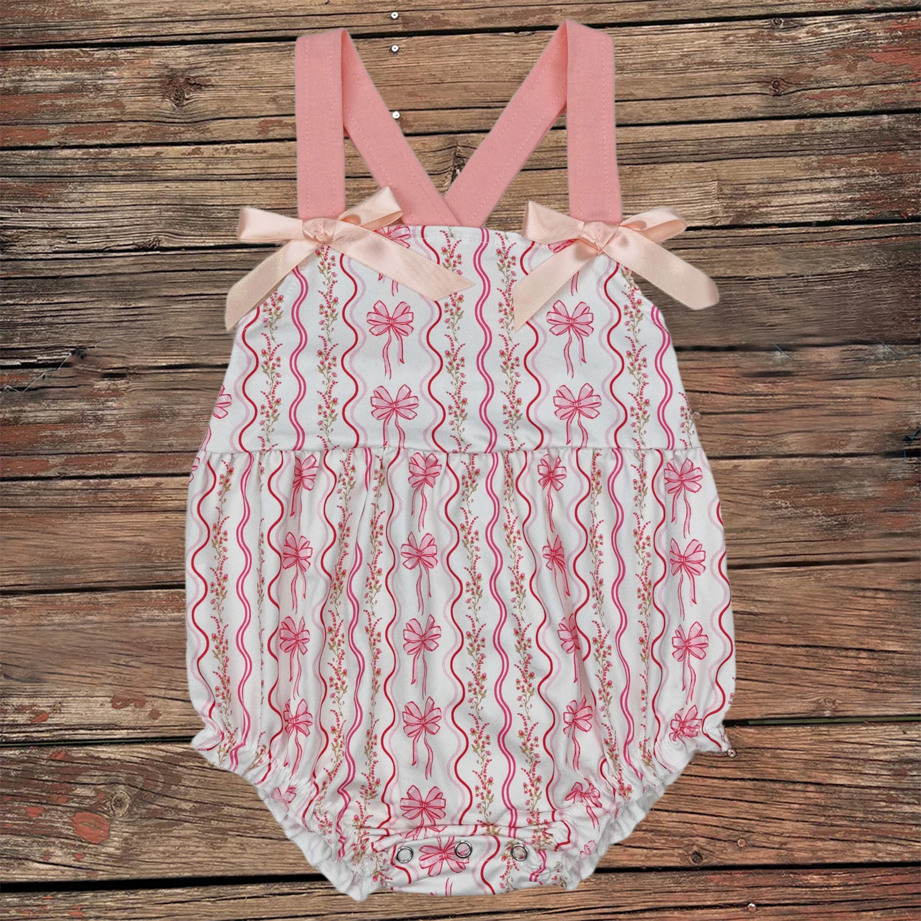 

Wholesale Baby Girl Kids Flowers Bows Straps Bodysuit Toddler Newborn Jumpsuit One-piece Summer Children Bubble Romper Clothing