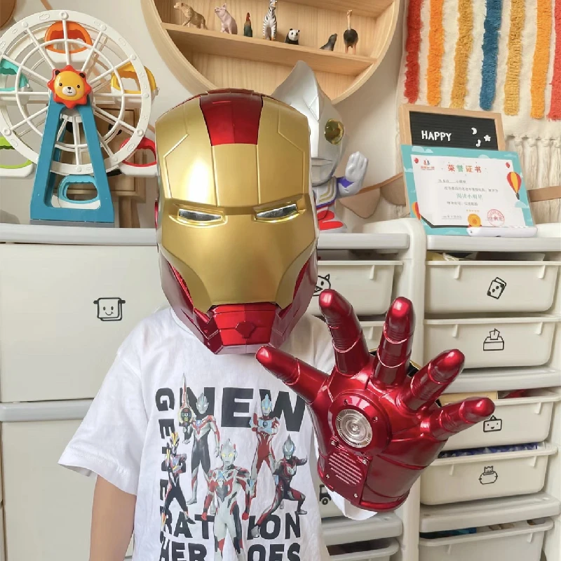 2023 Hot Marvel Avengers Iron Man Helmet Cosplay 1/1 Light Led Ironman Mask Glove PVC Action Figure Toy Kids Adult Birthday Gift