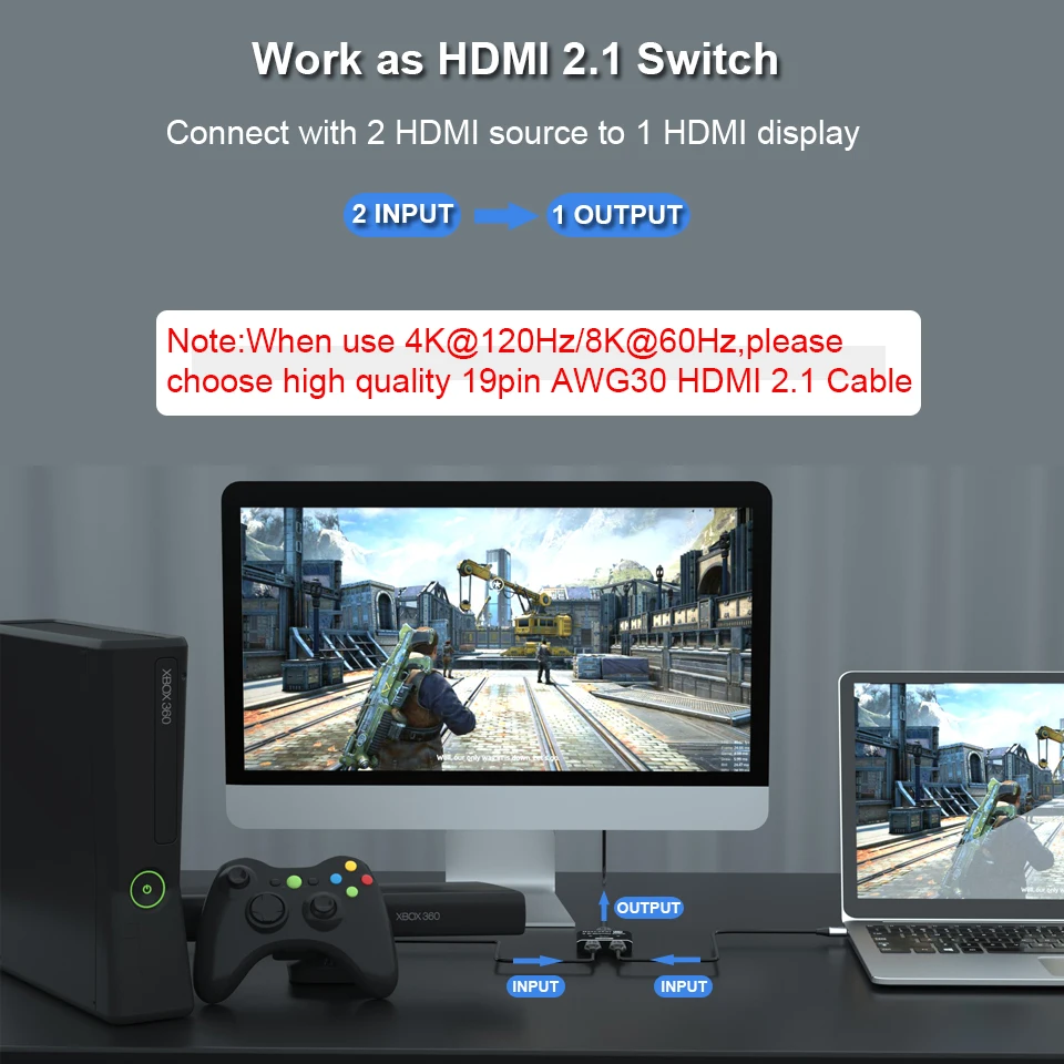 Navceker HDMI 2.1 Splitter Switch 8K 60Hz 4K 120Hz 2 in 1 out for TV Xiaomi Xbox Series PS5 HDMI Cable Monitor HDMI 2.1 Switcher