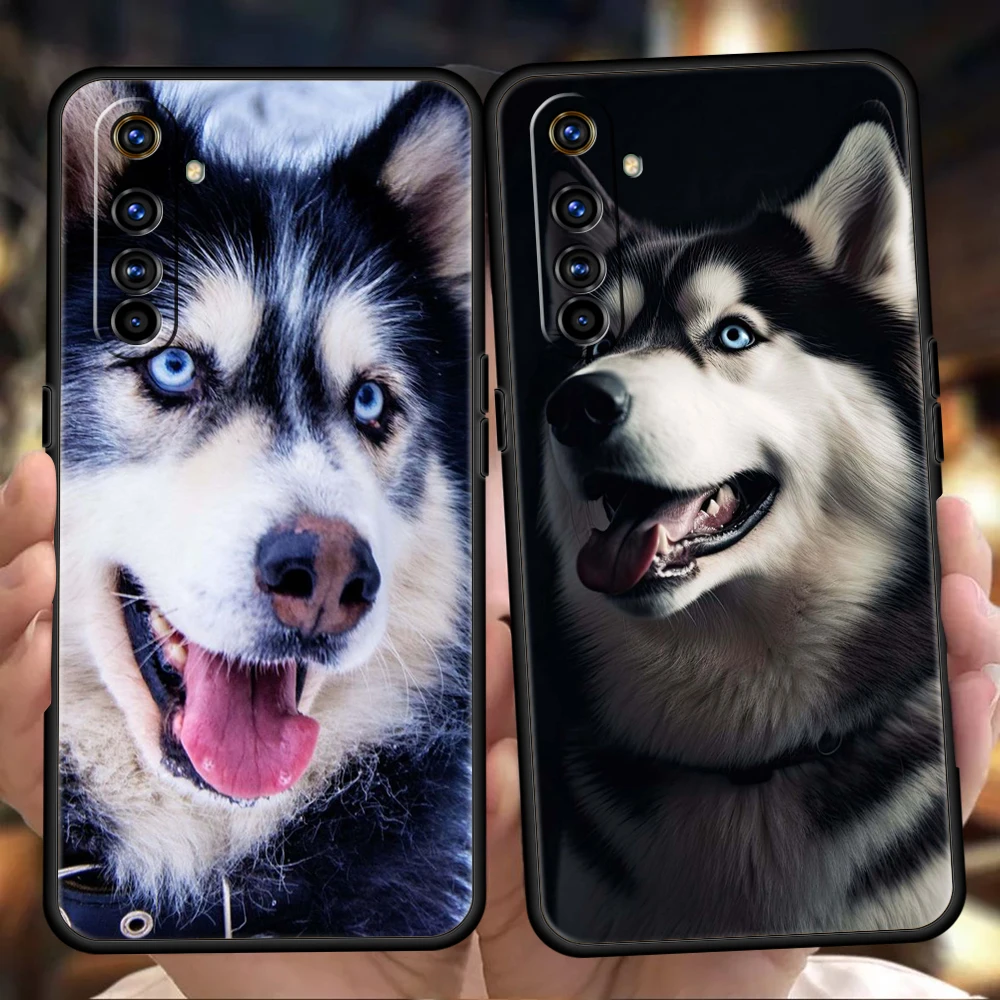 

Siberian Husky Sled Dog Phone Case for Realme 8 9 Pro Plus 8i 9i 6 7 GT2 C21 C25 C3 C11 11 Pro 5G Plus Shockproof Silicone Shell