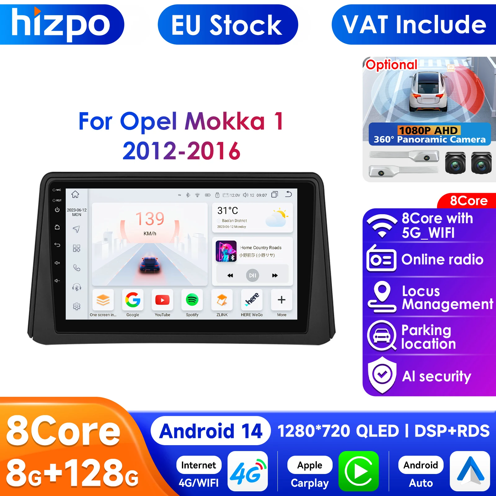 8G 128G 2Din Android 14 Autoradio Lettore Multimediale per Opel Mokka 2012 2013 2014 2015 2016 Autoradio GPS Navi Wifi Audio Stereo