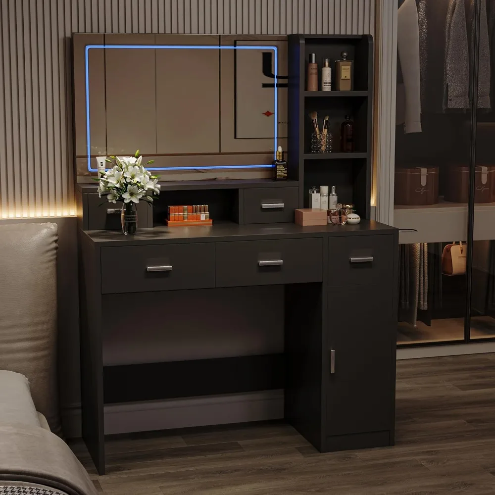 

Dresser with mirror and light, large dresser with charging, dresser with drawer, female