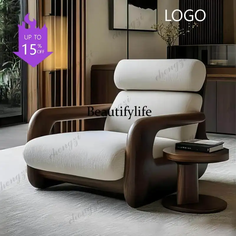 M183 Solid wood chair single sofa chair living room leisure single chair antique sofa wabi sandy wind