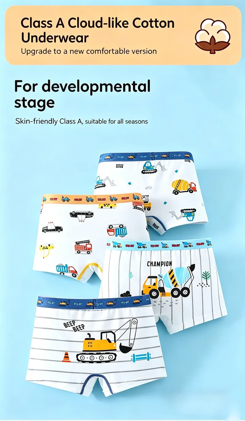Jungenunterwäsche aus Baumwolle mit flachem Eckdesign, Astronauten- und Baufahrzeug-Motiv, blau-grün-weiße Farbe, Panda-Höschen, Kinderkleidung – Detail 13