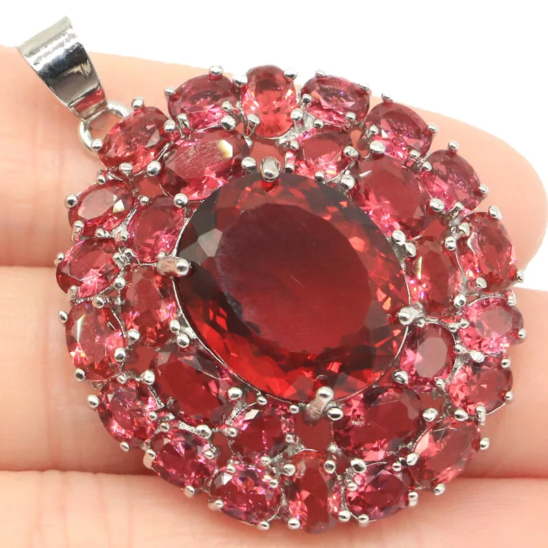 45x33mm Big Gemstone Pink Raspberry Rhodolite Garnet Silver Pendant