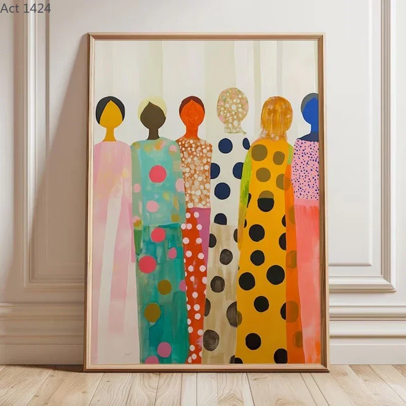 Modern Colorful Feminine Print, Abstract People Art, Contemporary Vibrant Female Canvas Art Poster, Large Prints Wall Art