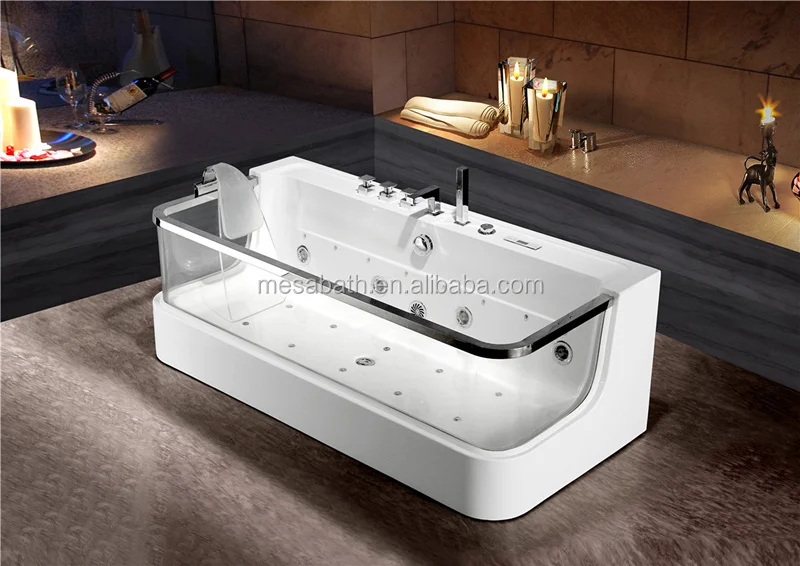 2017 China Luxury Bath Tub Transparent Glass Solid Surface Whirlpool Bathroom Acrylic Massage Bathtub With Cheap Price