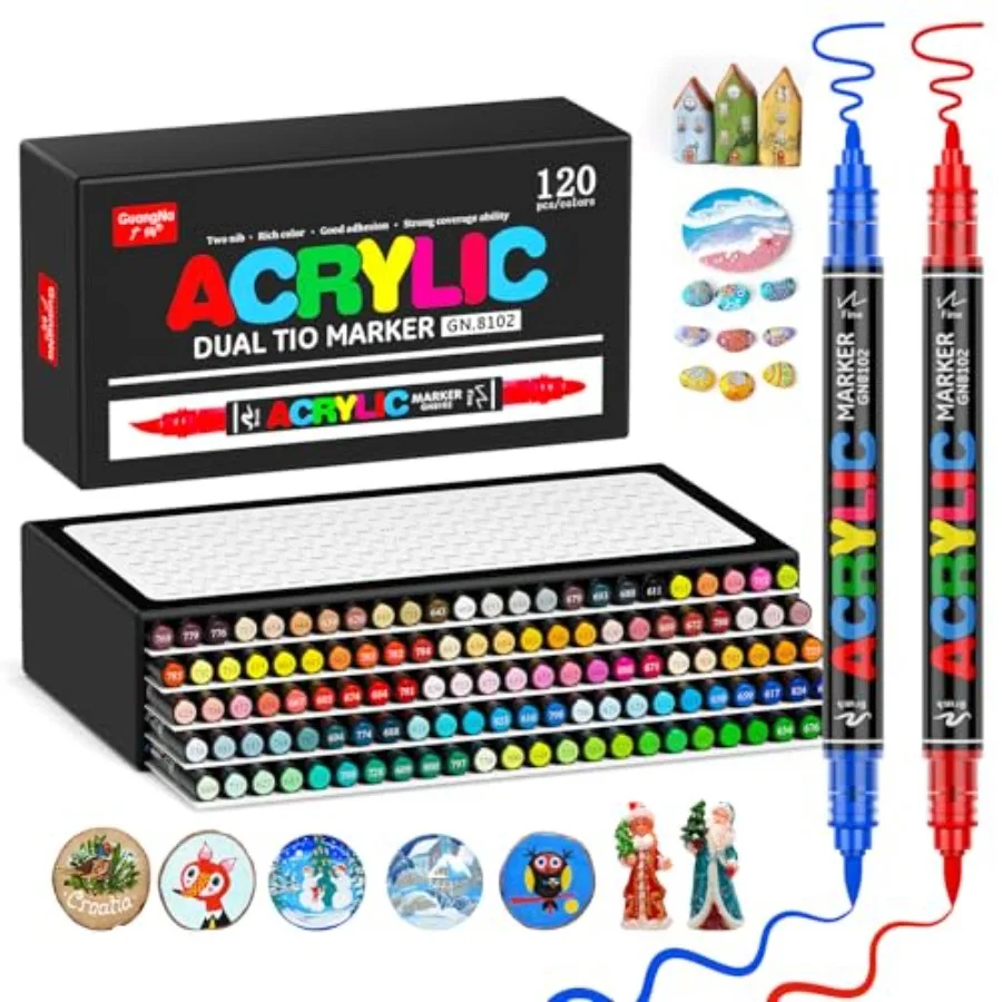 

Acrylic Paint Markers Colors Dual Tip Markers No Bleed with Automatic Ink Control 30% More Ink Fine and Brush Tip Pens for Colo