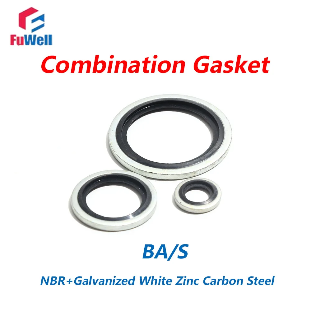 Fuwell 10/50pcs Bonded Washer Carbon Steel NBR Oil Drain Plug Gasket CombinedWasher G1/8 G1/4 G3/8 G1/2 G3/4 G1 G1-1/4 G1-1/2 G2