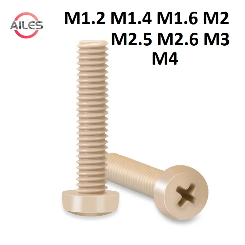 M1.2 M1.4 M1.6 M2 M2.5 M2.6 M3 M4 PEEK Material Philips Pan Round Head Bolts Anti Corrosion High Strength Screws