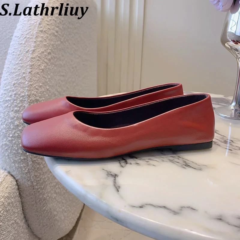 Genuine Leather Square Toe Flat Shoes Women's Casual Simple Mary Jane Shoes Spring Summer Shallow Mouth Versatile Single Shoes