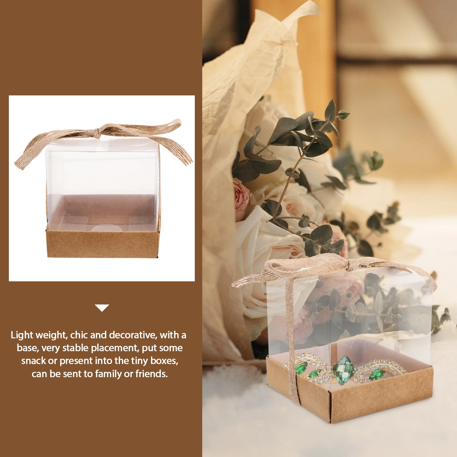 

12pcs Square Candy Boxes Transparent Gift Box With Base Wedding Candy Container For Birthday Party Favor Storage Cases Small
