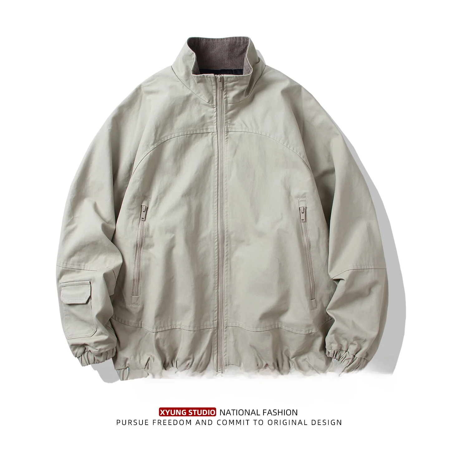 

Мужская куртка в стиле ретро-американской рабочей одежды, свободная повседневная универсальная верхняя одежда, осень 2025, новинка, воротник-стойка, свободный крой, смесь хлопка