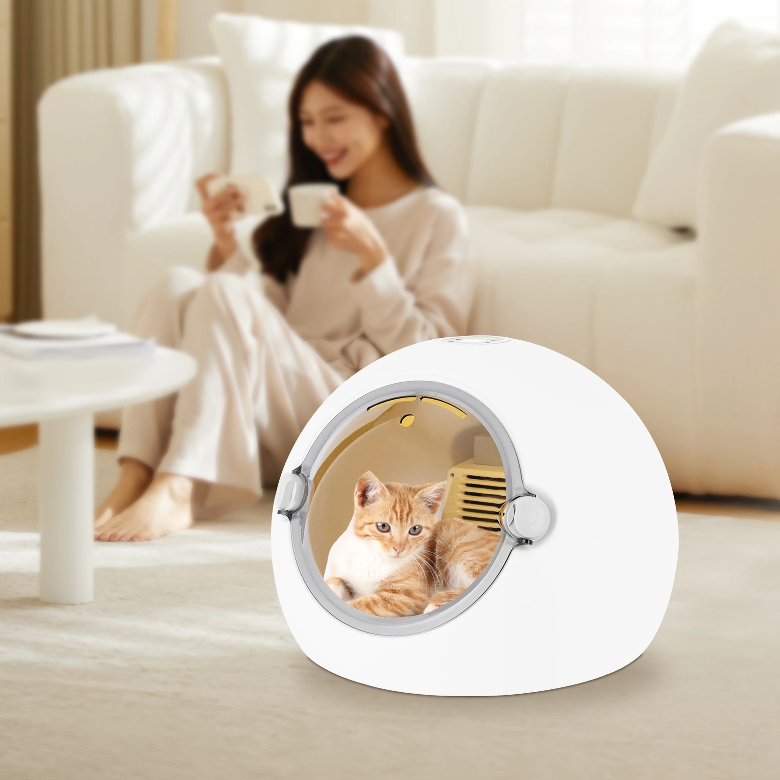 

51.5*37.1cm Round Pet Dryer Machine White Portable Cat Dryer Box Puppy Drying Machine for Pet Stores Homes Travel
