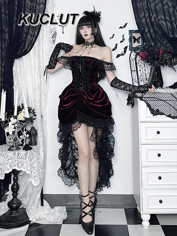 

Модный уличный костюм, женское длинное платье Y2k, готический французский стиль, кружевные элегантные женские сексуальные платья, новинка лета 2023 г.
