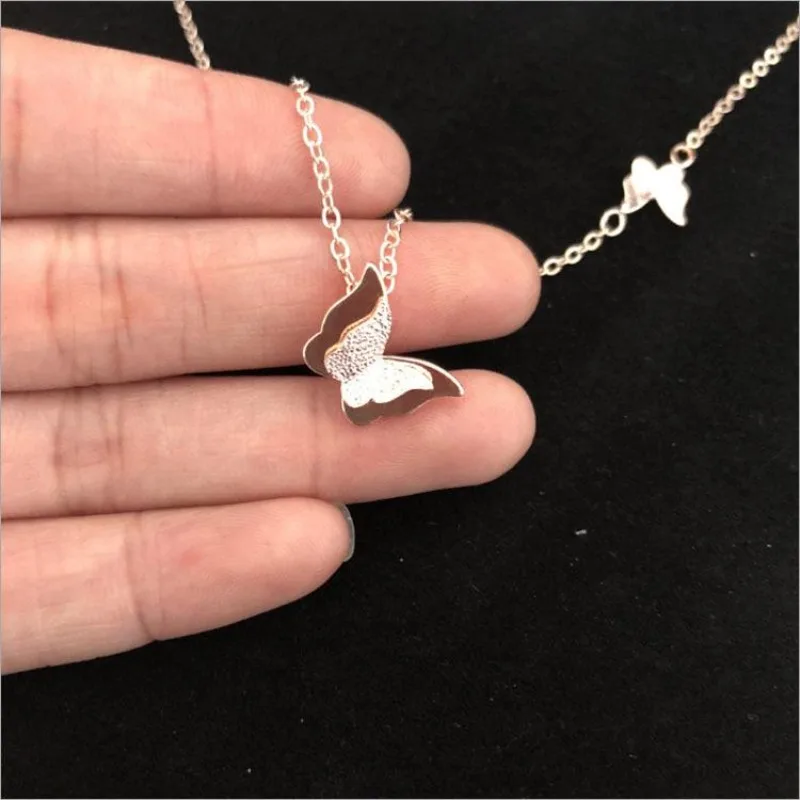 Fashion Women Jewelry Scrub Double Butterfly Pendant & Necklace