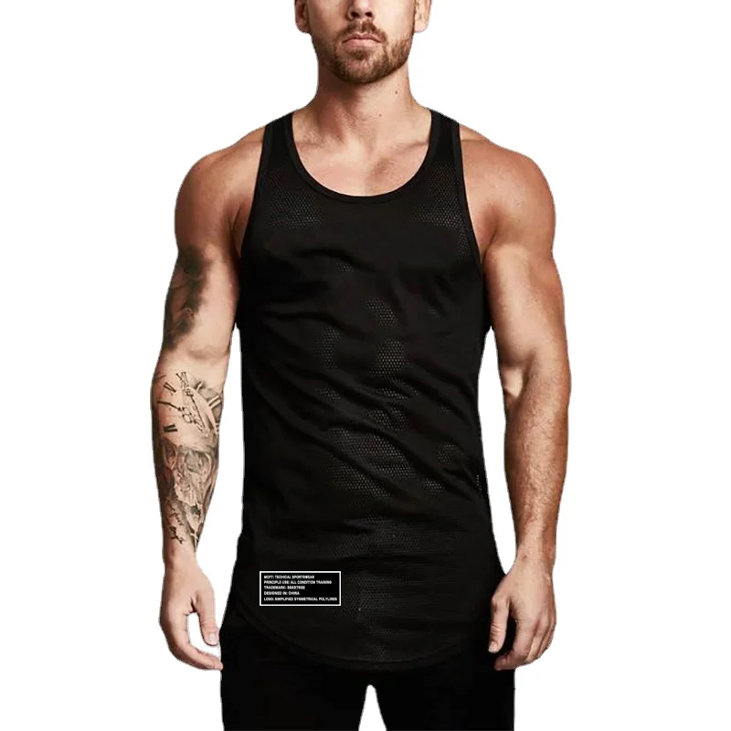

Men's Casual Fitness Tank Tops Gym Singlets Bodybuilding Summer Outdoor Loose Breathable Running Sleeveless Mesh Activewear