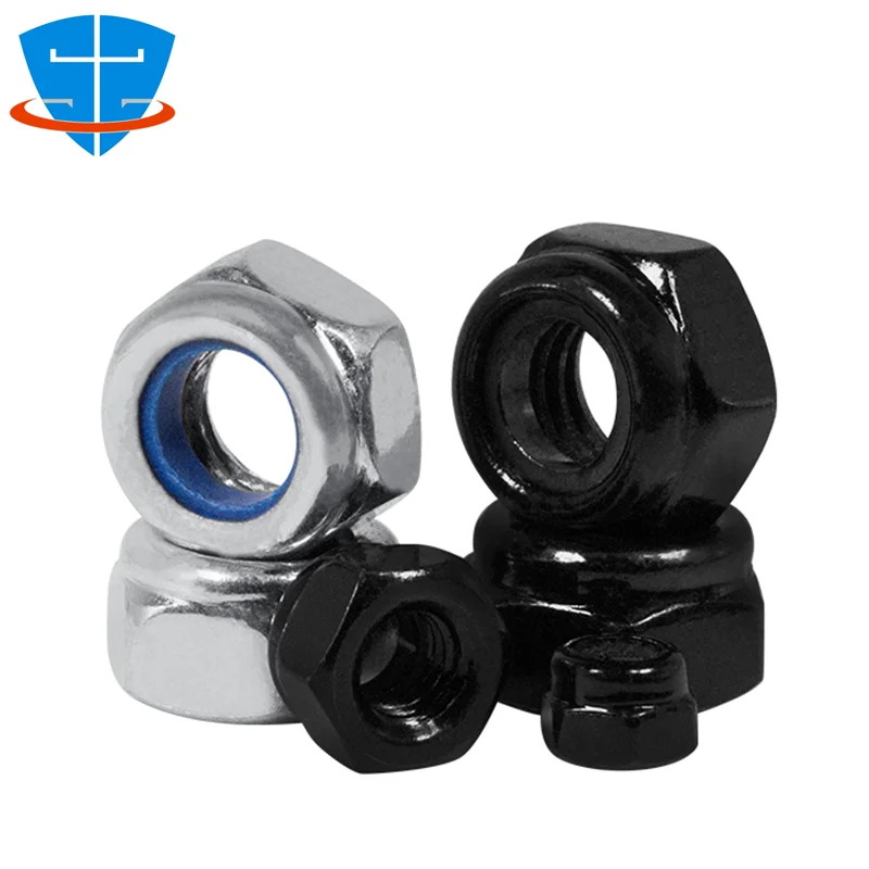 200/1PCS M2 M2.5 M3 M4 M5 M6 M8 M10 M12 M16 M18 M20-M30 Black 304 Stainless Steel Hex Nylon Jum LockNut Self-locking Lock Nut