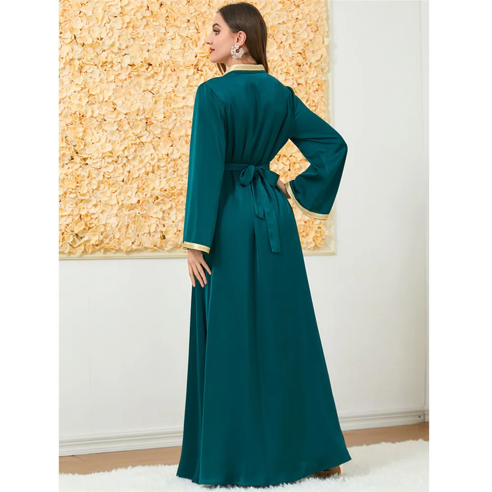 Elegant Women Embroidery Open Abayas 2 Piece Set Ramadan Maxi Dress Kimono Kaftan Dubai Islam Morocco Eid Party Outfits Vestidos