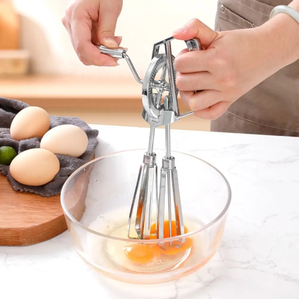Stainless Steel Egg Beater Rotary Dishwasher Safe Hand Whip Whisk Efficient Classic Egg Frother Mixer Food Preparation