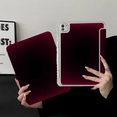 Personalized Gradient Dark Red Y-Fold Cover For iPad Pro 13 11th M5 M4 12.9 A16 10 8 7 9th 10th Air 11 M2 M3 Mini Tablet Case