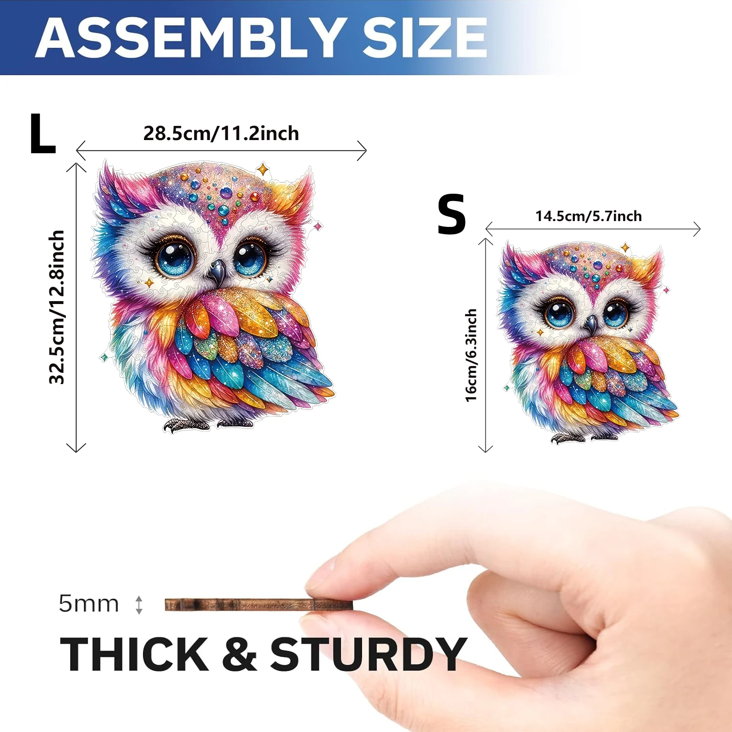 Rainbow Gemstone Owl Wooden Jigsaw Puzzle For Adults, High-difficulty Magic Puzzle Toy, Birthday Holiday Christmas Gifts