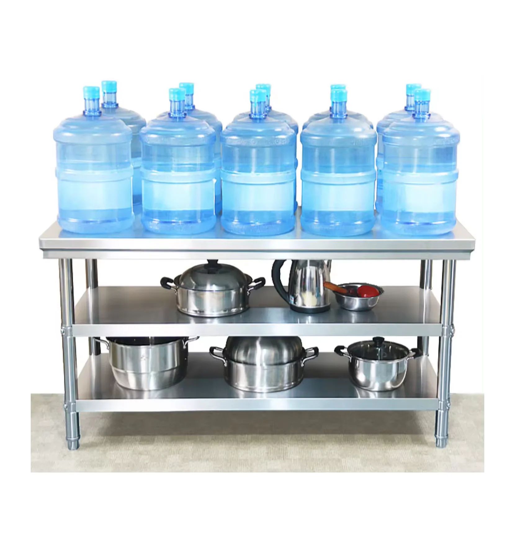 

High-quality double-layer stainless steel workbench for booths