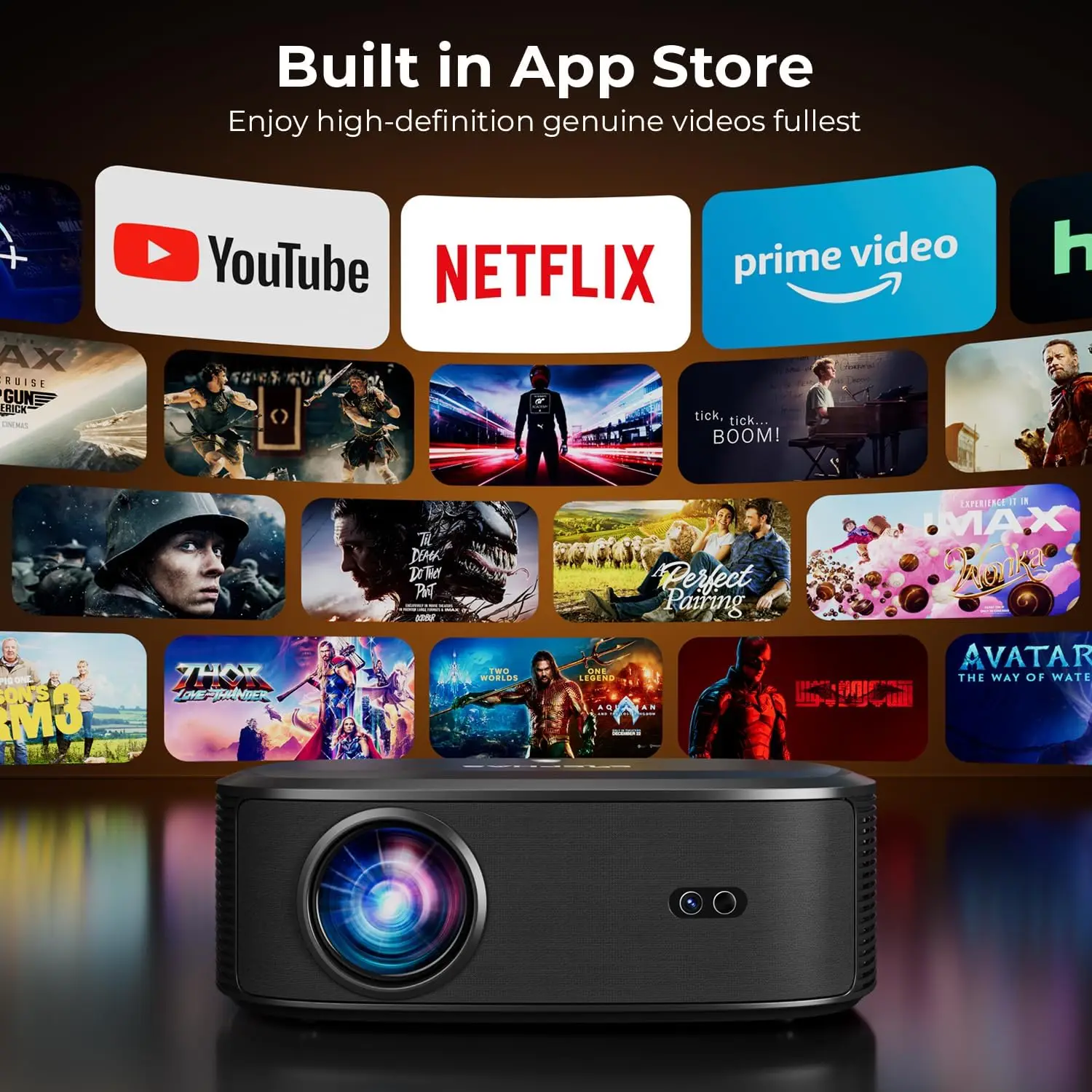 

4K Projector with Wifi and Bluetooth, Outdoor Movie /Built-in, 100,000+ Apps Supported, Video Projector