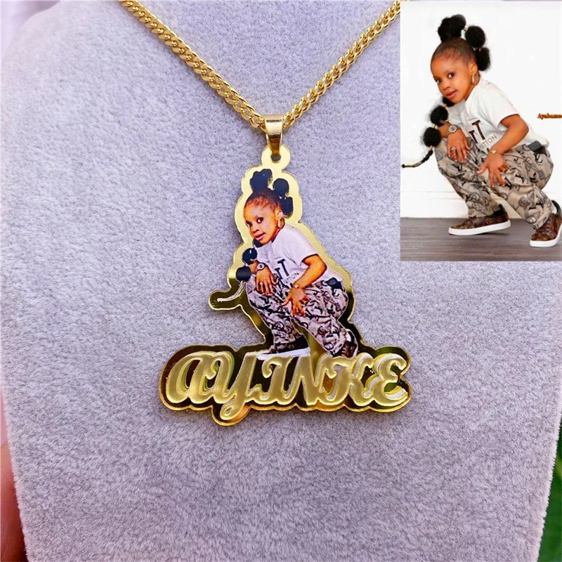 Custom Name Photo Necklace for Kids Personalized Acrylic Pendent Necklace Customized Memory Jewelry for Women Christmas Gift