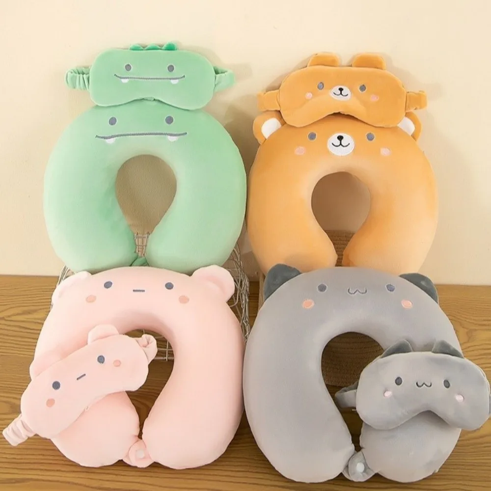 Cartoon Animals Comfortable U-shaped Pillow Support Ergonomics Neck Support Pillow Slow Rebound Soft Eye Mask Traveling