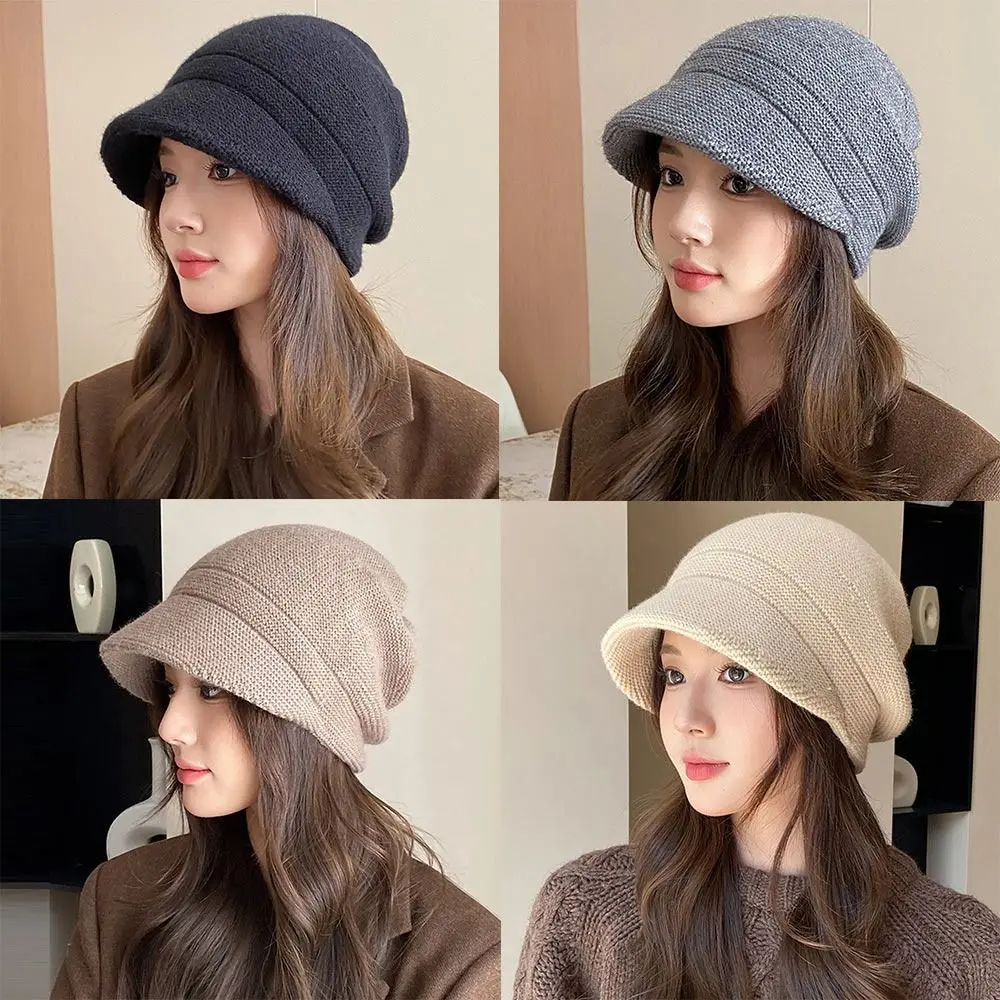 

Solid Color Knitted Earflap Hat Warm Design Minimalist Pullover Hat Yarn Material Big Head Circumference Hat Winter Warm