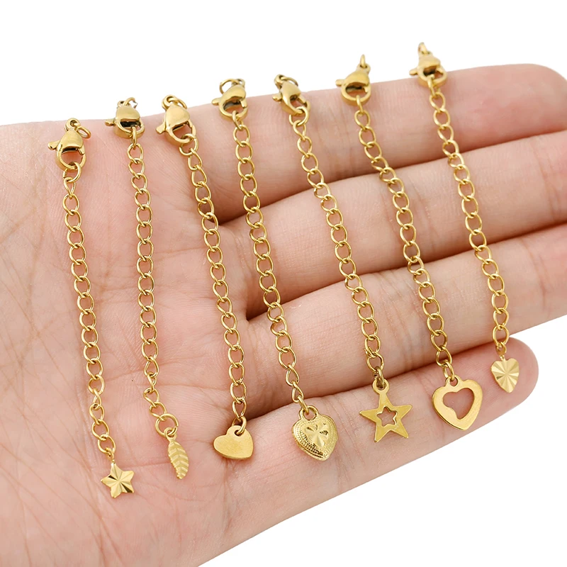 10pcs PVD Never Fade Stainless Steel Extender Extension Chain Extended Tail Chains Lobster Clasps For Necklace Jewelry Making image 2