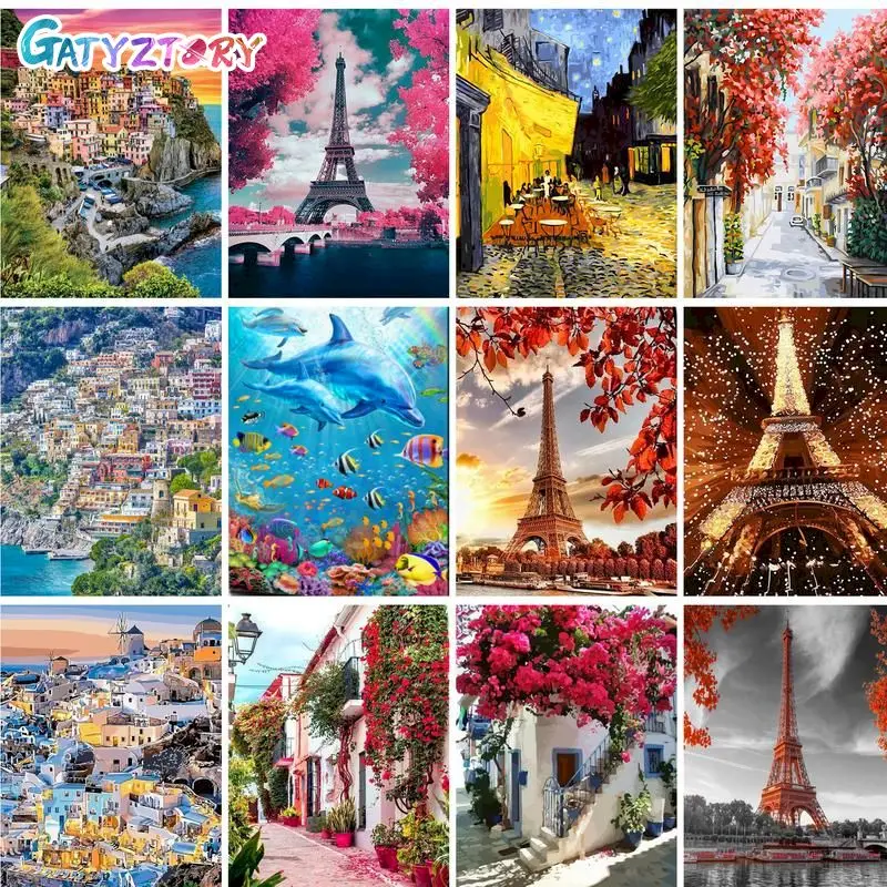 

GATYZTORY 40x50cm Paint By Numbers Tower Street Landscape For Adults Kids Picture Drawing Adults Crafts Paint Kit Gift Home Art