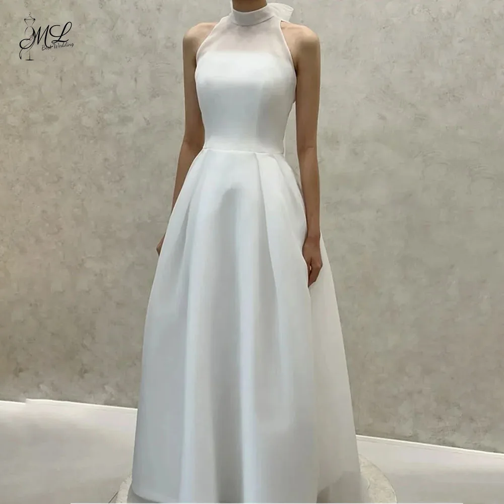 

ML Elegant Silk Organza Wedding Dress Sleeveless Draped A-Line New Korea Photo Shoot Bridal Reception Gown Customized 2026
