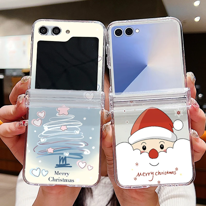 Frohe Weihnachten Baum Klar Telefon Fall Für Samsung Galaxy Z Flip 7 FE 6 5 4 3 5G falten Harte PC Abdeckung Für Samsung Z Flip5 Flip4