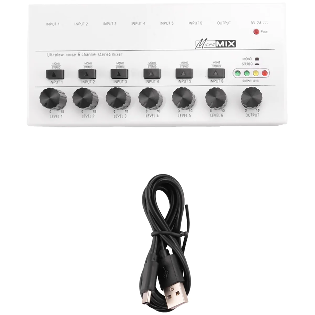 

6 Channels Audio Mixer Mini Stereo Mixer Professional Sound Mixer 6.35MM Low-Noise USB Mixer for Recording Studio,White