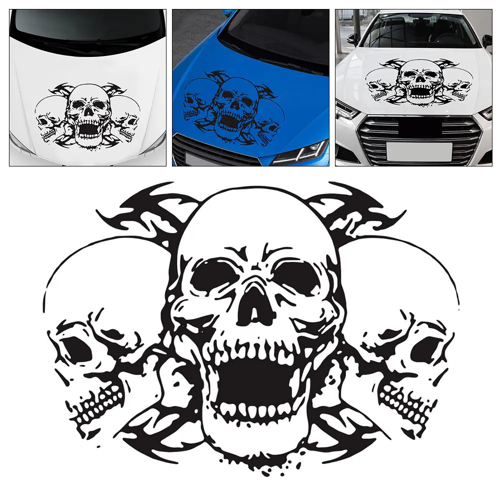 

PVC Car Stickers Self Adhesive Skull Pattern Vehicle Decor Waterproof Cool Design Hood Decal Truck Motorcycle Smooth Surface Car