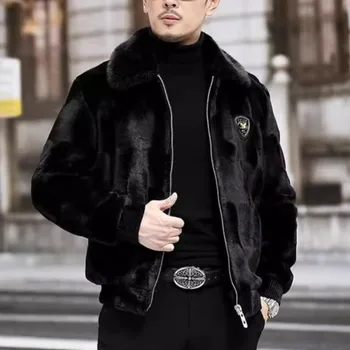 Yeni kış erkekler kürk yaka kabarık ceketler adam polar sıcak rahat deri mont kaliteli erkek Slim Fit kışlık ceketler boyutu 5XL