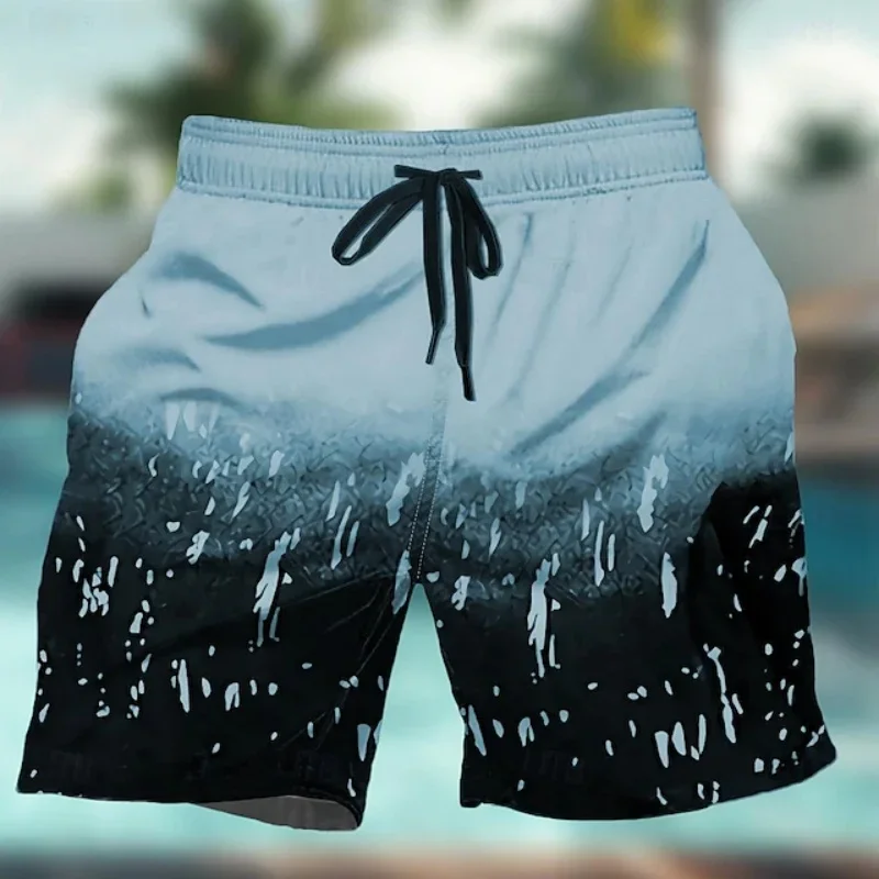 

Men's gradient color 3D geometric print quick drying casual sports summer loose surfing clothing beach shorts