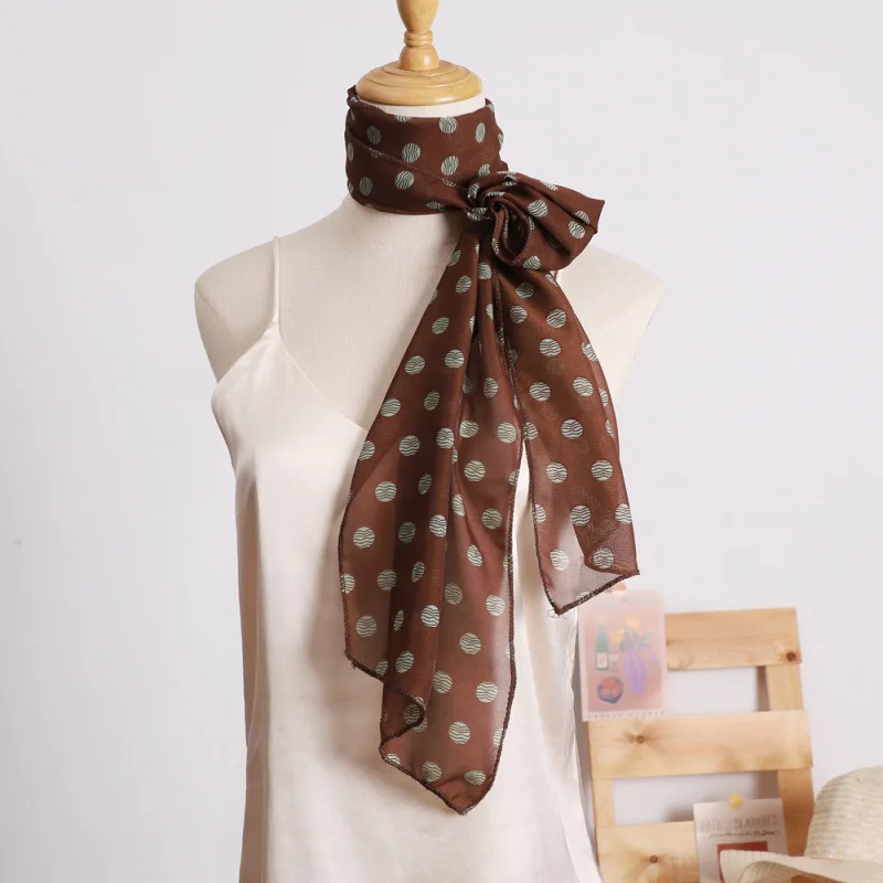 

Dot Print Scarf Tie 1pcs Effortless Spring Fall Scarf Women's Slim Long Scarf Versatile Hair Ribbon Neck Accessory Chic