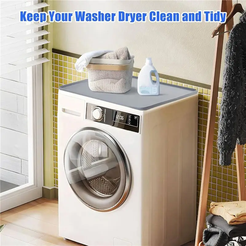ASWUT-2X Washer Dryer Protective Silicone Rubber Mat 23.6 X 23.6Inch For Washer And Dryer Cover For The Top Anti-Slip