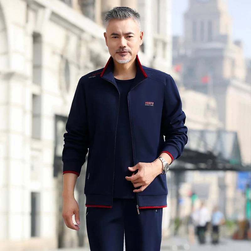 

Весенний трендовый мужской повседневный спортивный костюм 2023 года, свободный крой, для мужчин среднего возраста, большие размеры, удобный, модный, для отдыха