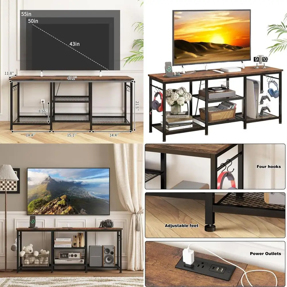 

Подставка под телевизор в деревенском коричневом стиле для телевизоров диаметром 32–55 дюймов с розеткой и открытыми полками