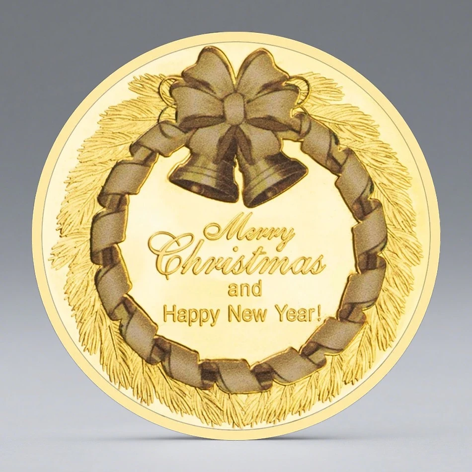 Merry Christmas and Happy New Year Collection Coin Santa Claus Wishing Coins Golden Plated Souvenirs and Gifts