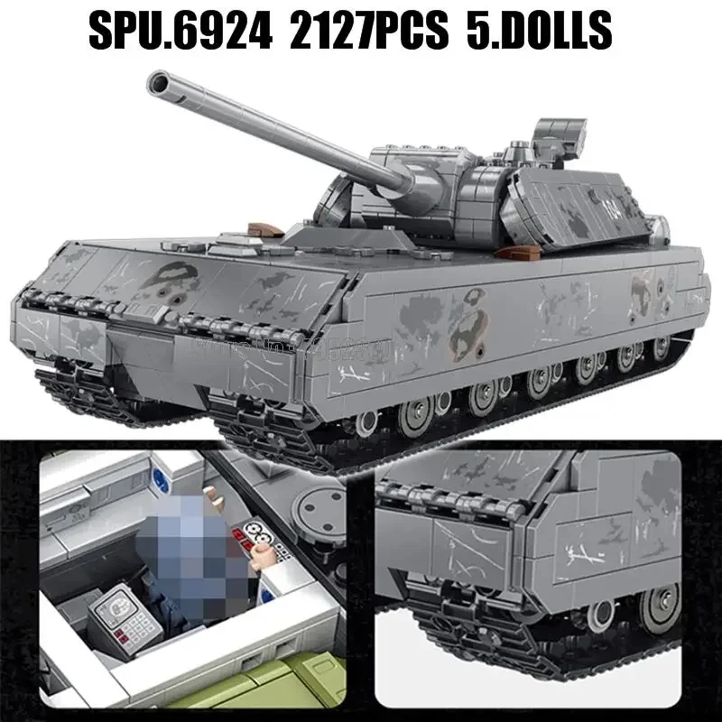 Military Heavy Tank Panzer VIII Maus Building Blocks German WW2 Soldier Police Army Weapons Bricks Children Toy Gifts for Adults