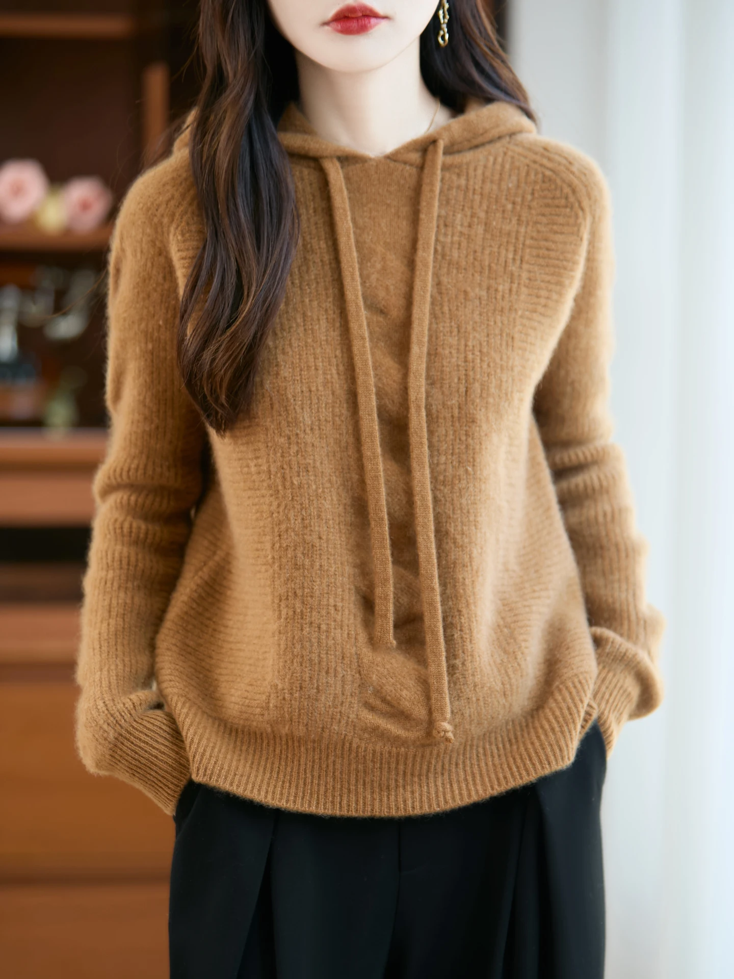 

New Fashion Autumn Winter Woman Sweater 100% Merino Wool Knitwear Hooded Lady Pullover Thick Cashmere Long Sleeve Clothing Tops