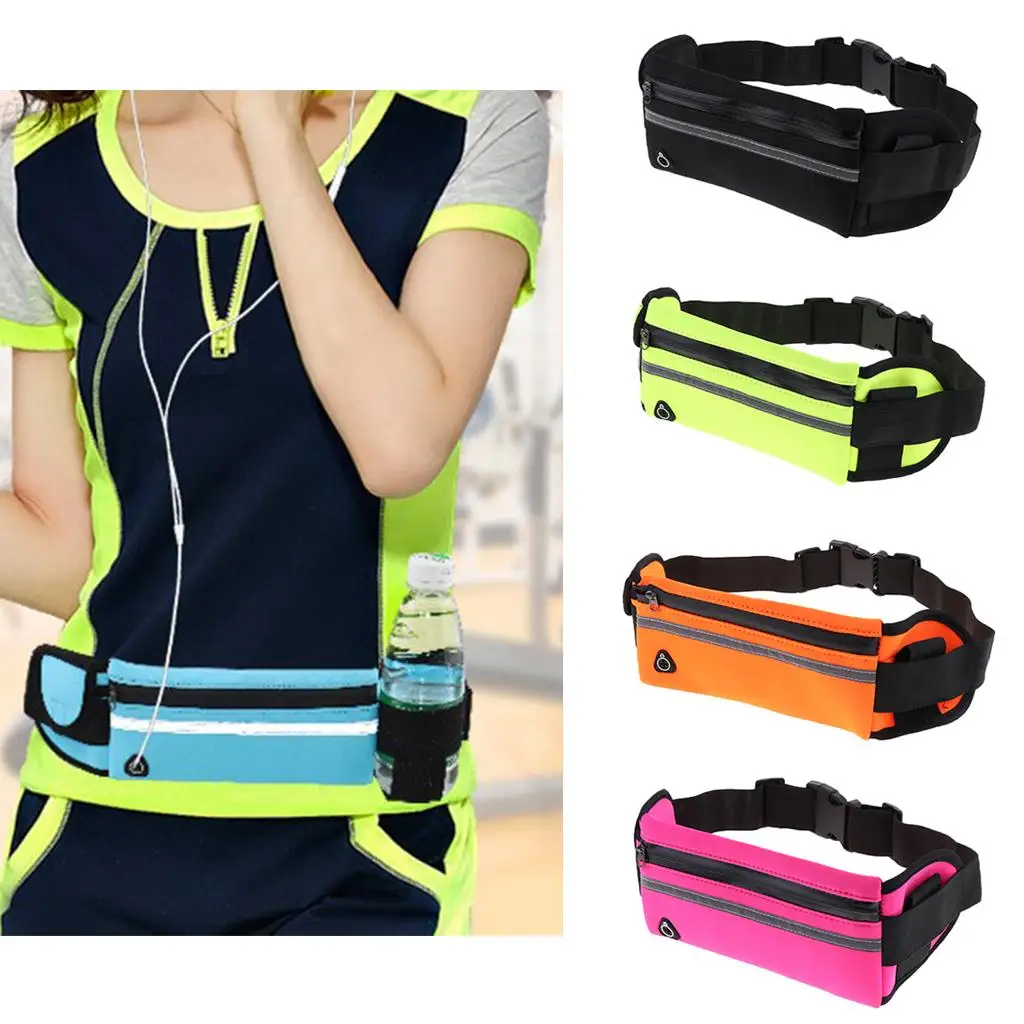 Running belt pocket, Runner Waist Pack Keys Money Pouch with Water Bottle Holder for Men and Women for Camping Hiking Climbing