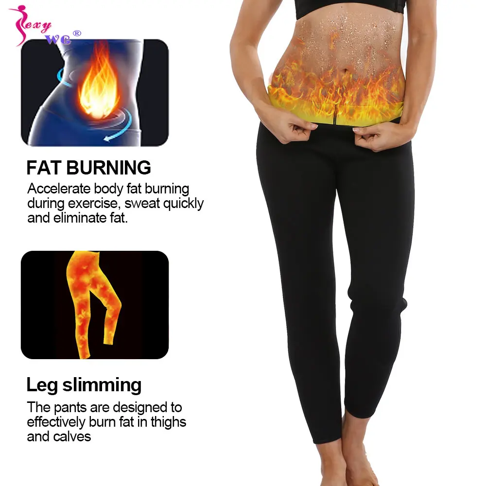SEXYWG Women Sauna Pants Mid Waist Tummy Control Sweat Leggings Weight Loss Trousers Workout Running Slimming Body Shaper