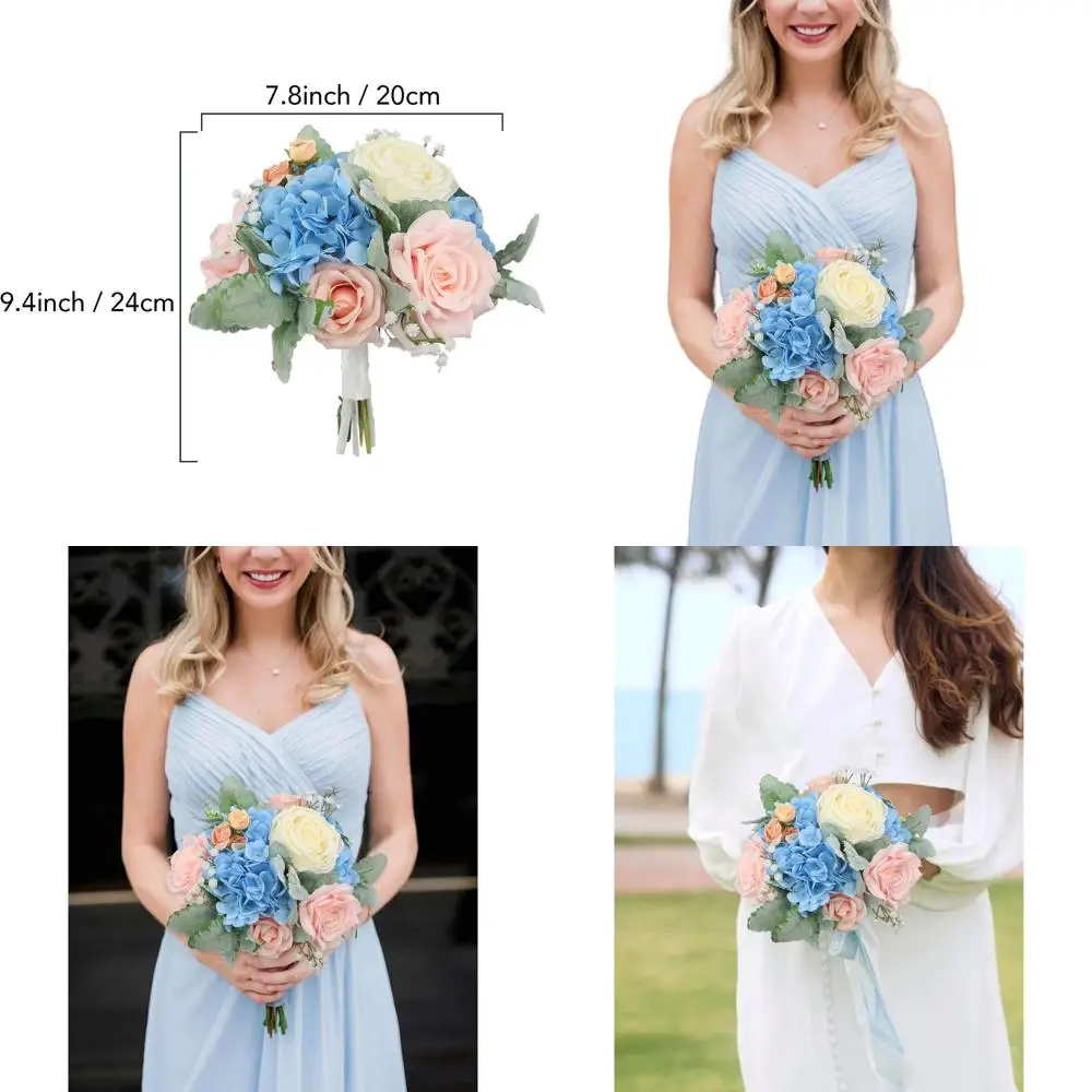 

Розовые и голубые искусственные букеты для подружек невесты на свадебную церемонию