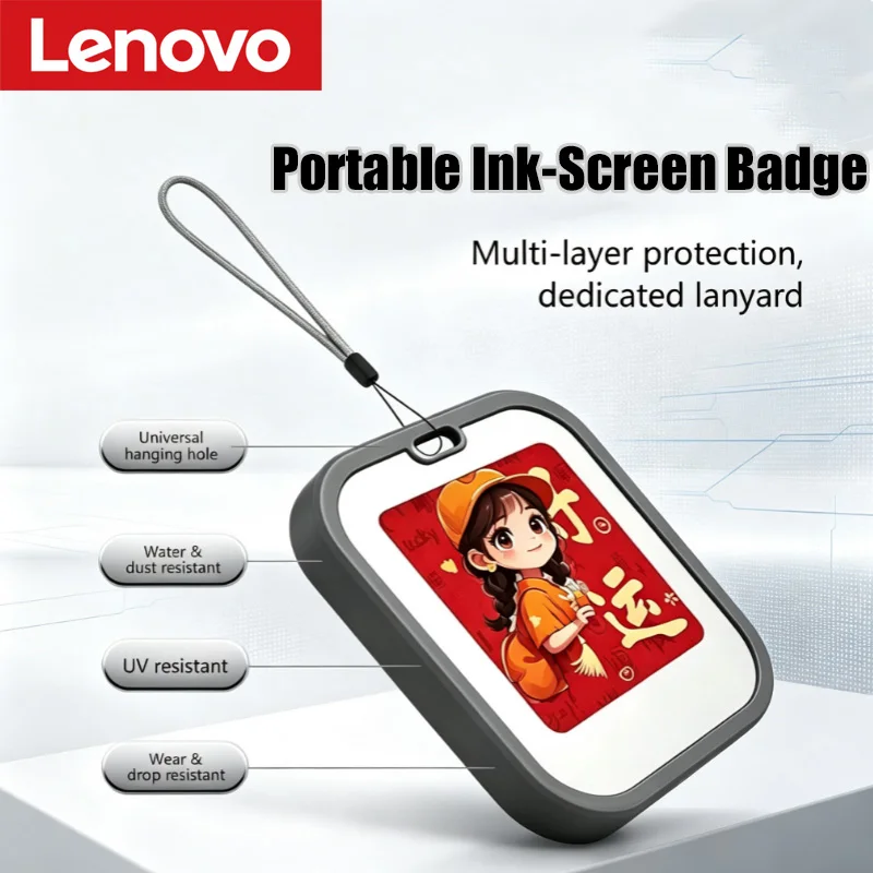 Lenovo Mini Ornamento Eletrônico com Tela E-Ink NFC de 1,54 polegadas, Pingente para Bolsa, Decoração de Parede e Ornamento para Animais de Estimação